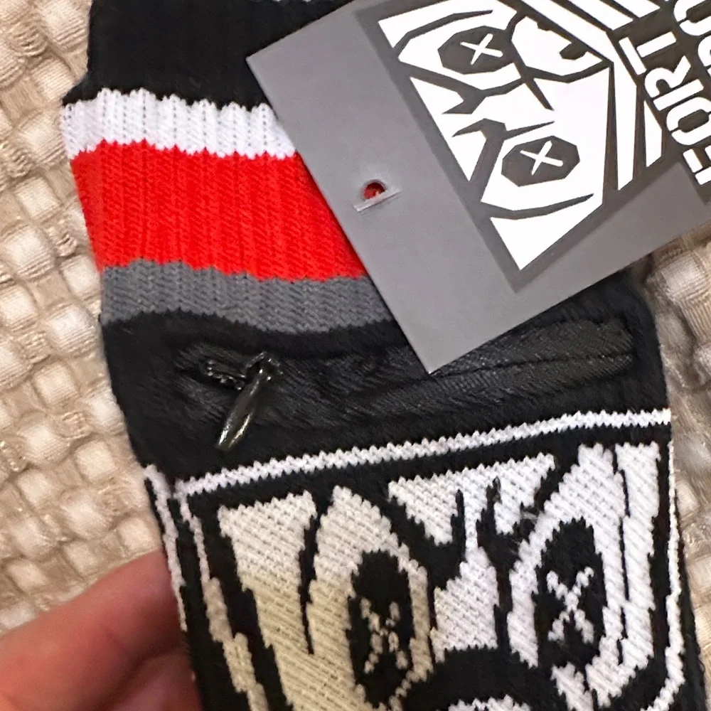 (3) Pack- Fort Troff Black & Red Men's Crew Socks w/zipper pockets